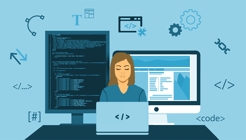illustration of woman coding a website