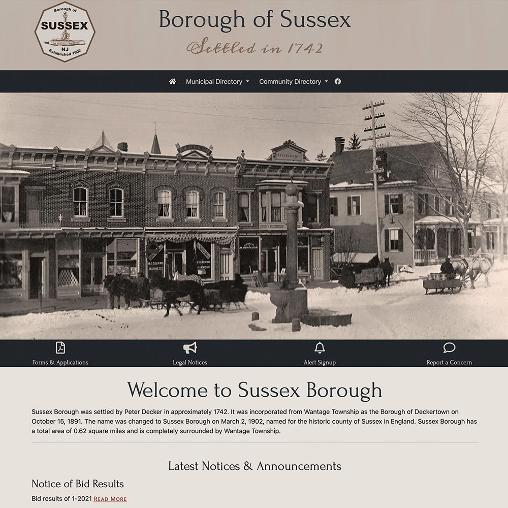 screenshot of the sussex boro website